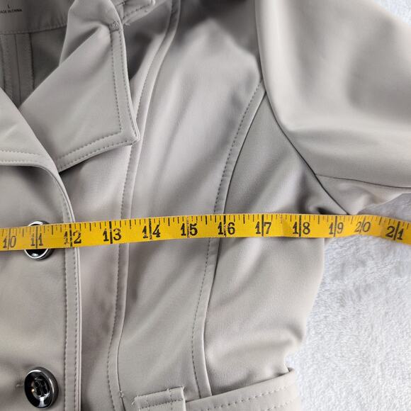 Sebby Double Breasted Cream SoftShell Trench Coat Detachable Hood Women's Large - Picture 7 of 10